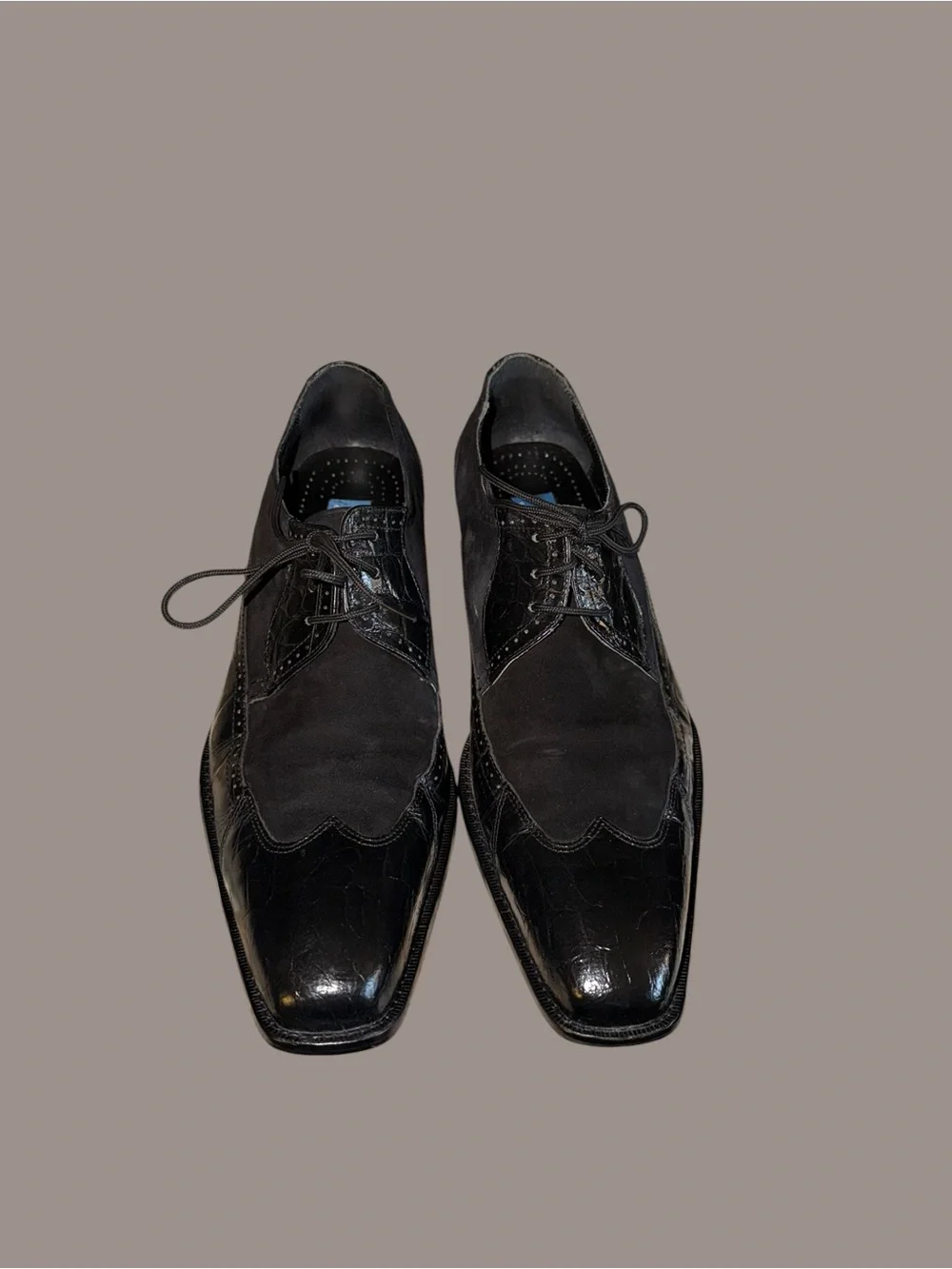 VTG Giorgio Brutini Black Croc Embossed Suede Wingtip Oxfords Men's 13 Y2K